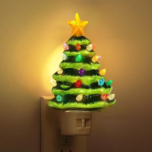 L LOHAS LED Christmas Tree Night Light, Ceramic Night Lights for Kids, Colored Bulbs Nightlight with Switch, Ideal for 360 Degree Rotatable Night Light for Christmas Decoration | Amazon (US)