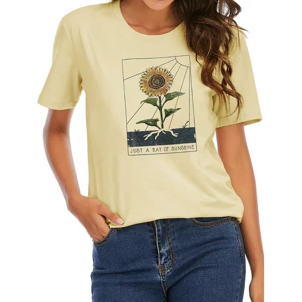 Anbech Sunflower Shirts for Women Short Sleeve Sunflower Top Ladies Graphic Tees Summer Tshirt - ... | Walmart (US)