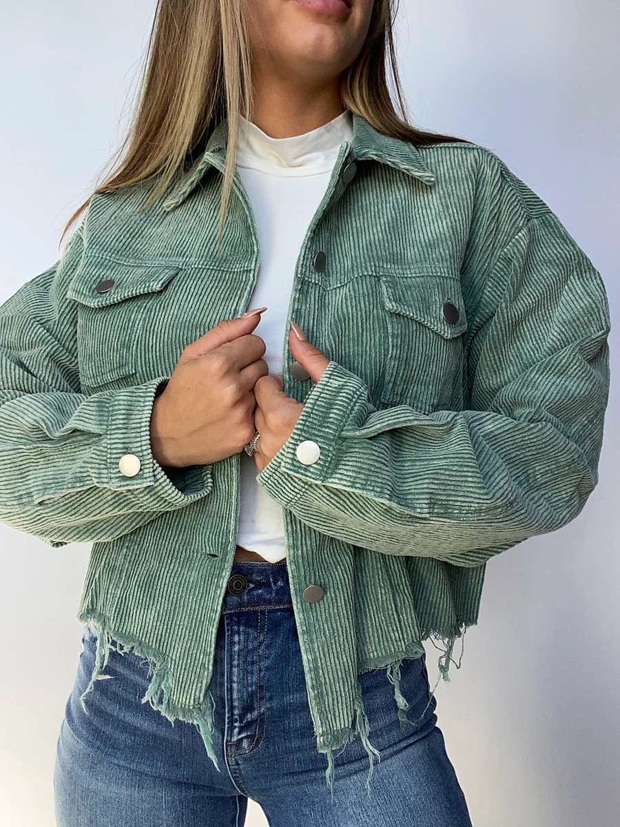Matcha Latte Corduroy Cropped Jacket | Willow Boutique