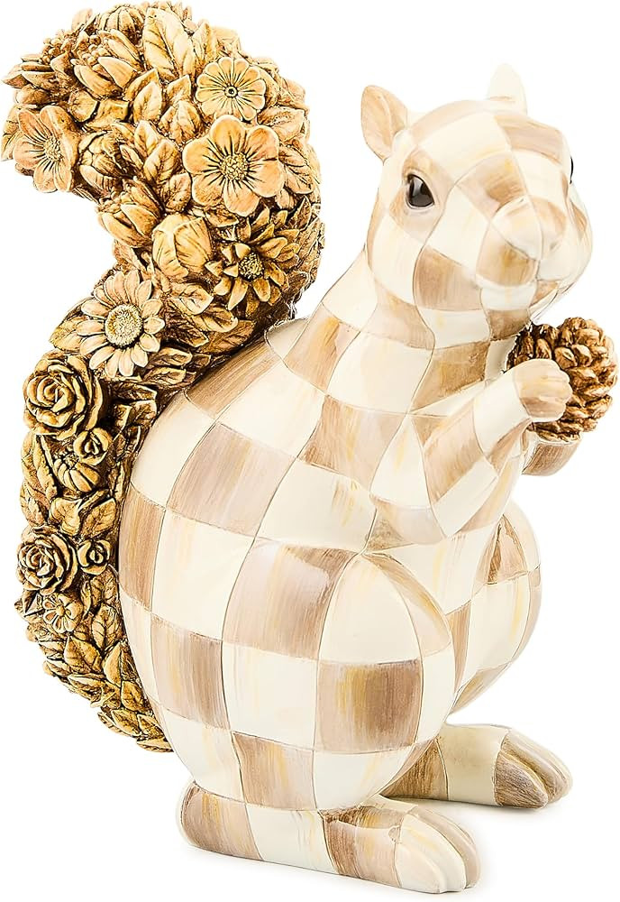 MACKENZIE-CHILDS Squirrel Figurine, Cute Resin Fall Home Decor, Brown-and-White Mocha Check | Amazon (US)