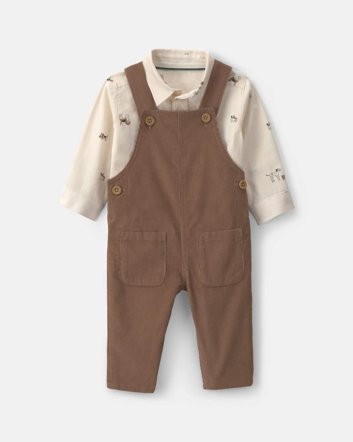 Baby Boy 2-Piece Twill Long-Sleeve Overall Set - Brown | Carter's Inc