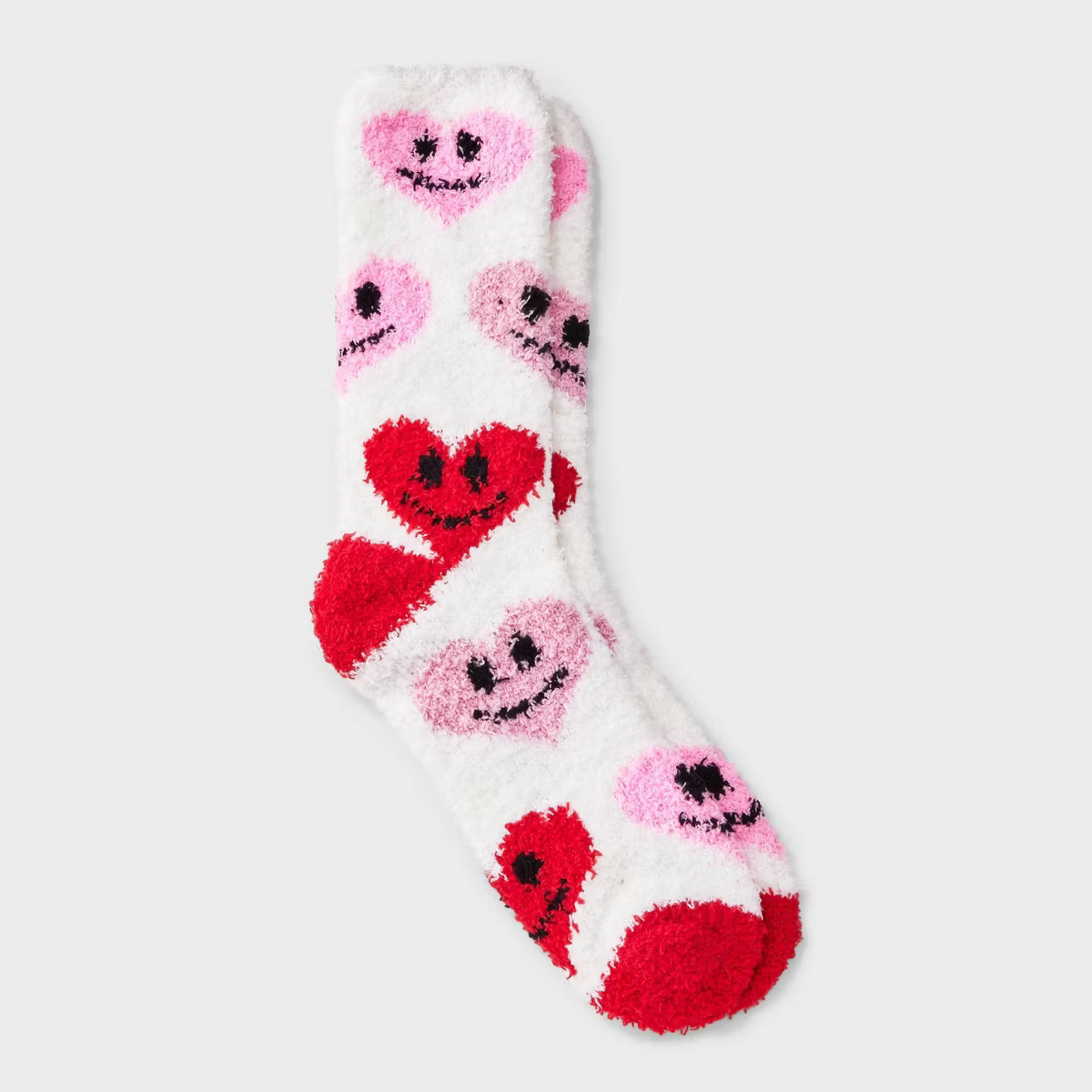 Women's Smiley Hearts Valentine's Day Cozy Crew Socks - Cream/Red/Pink 4-10 | Target