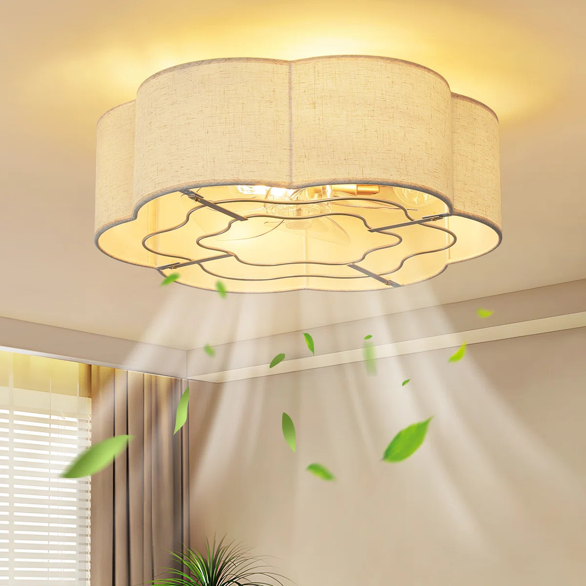 19.3'' Boho Caged Ceiling Fan with Fabric Shades, Light Kit and Remote Control | Wayfair North America