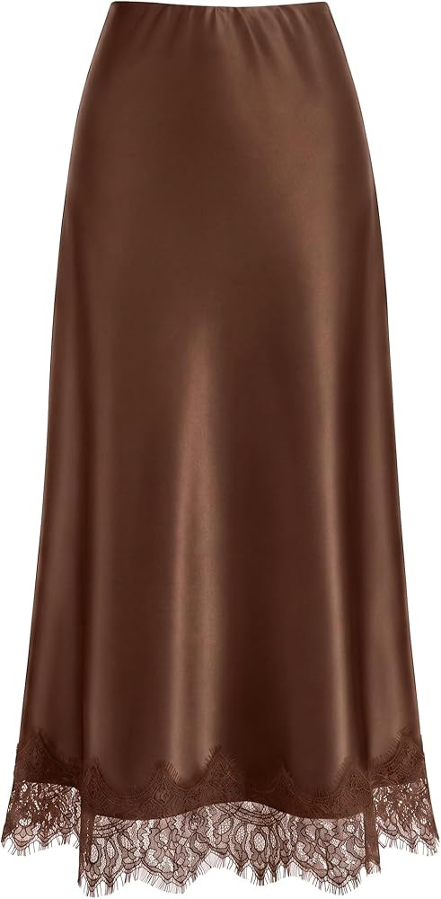 ZESICA Women's Lace Satin Maxi Skirts Fall 2026 Business Casual Long Skirt | Amazon (US)