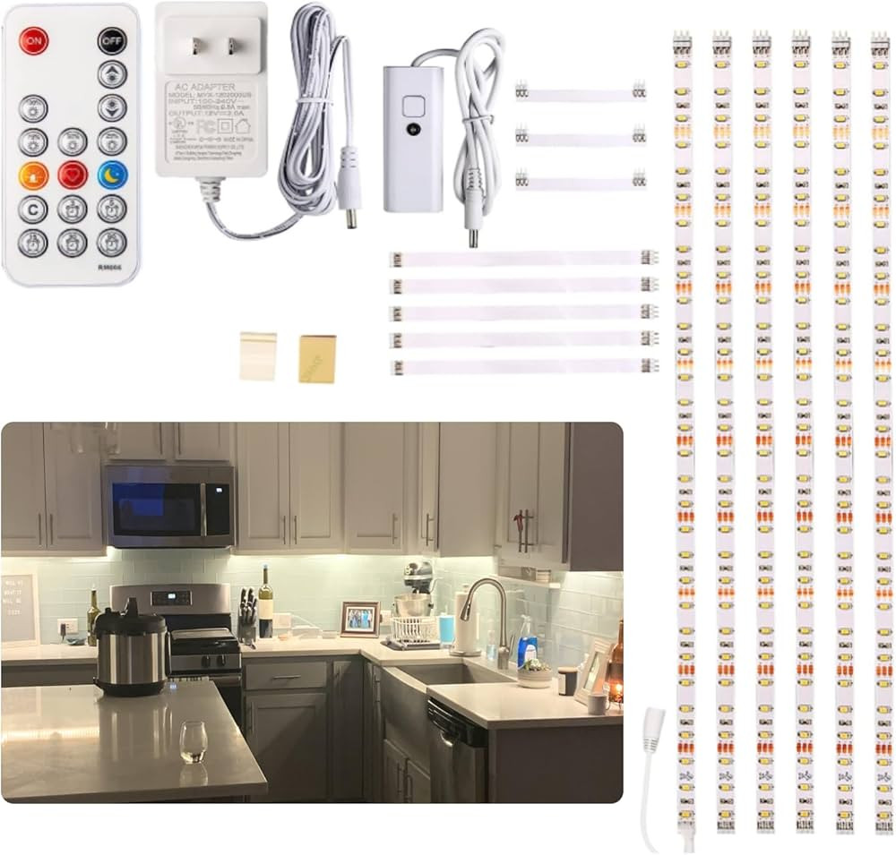 WOBANE Under Cabinet Lighting Kit, 6PCS 20inch LED Strip Bars with 24W Adapter,RF Remote,Super Br... | Amazon (US)