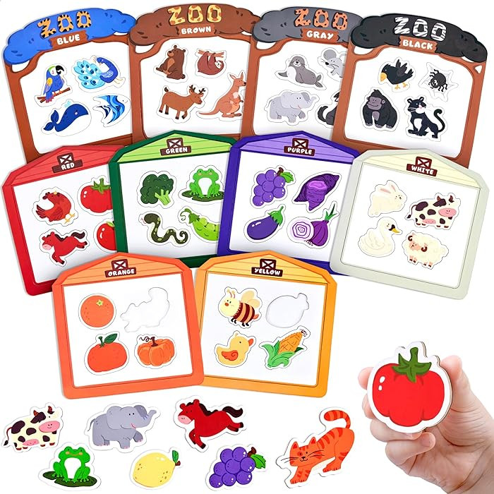 JoyCat Wooden Fridge Magnets for Toddlers, 50PCS Magnetic Color Sorting Refrigerator Toys, Farm &... | Amazon (US)