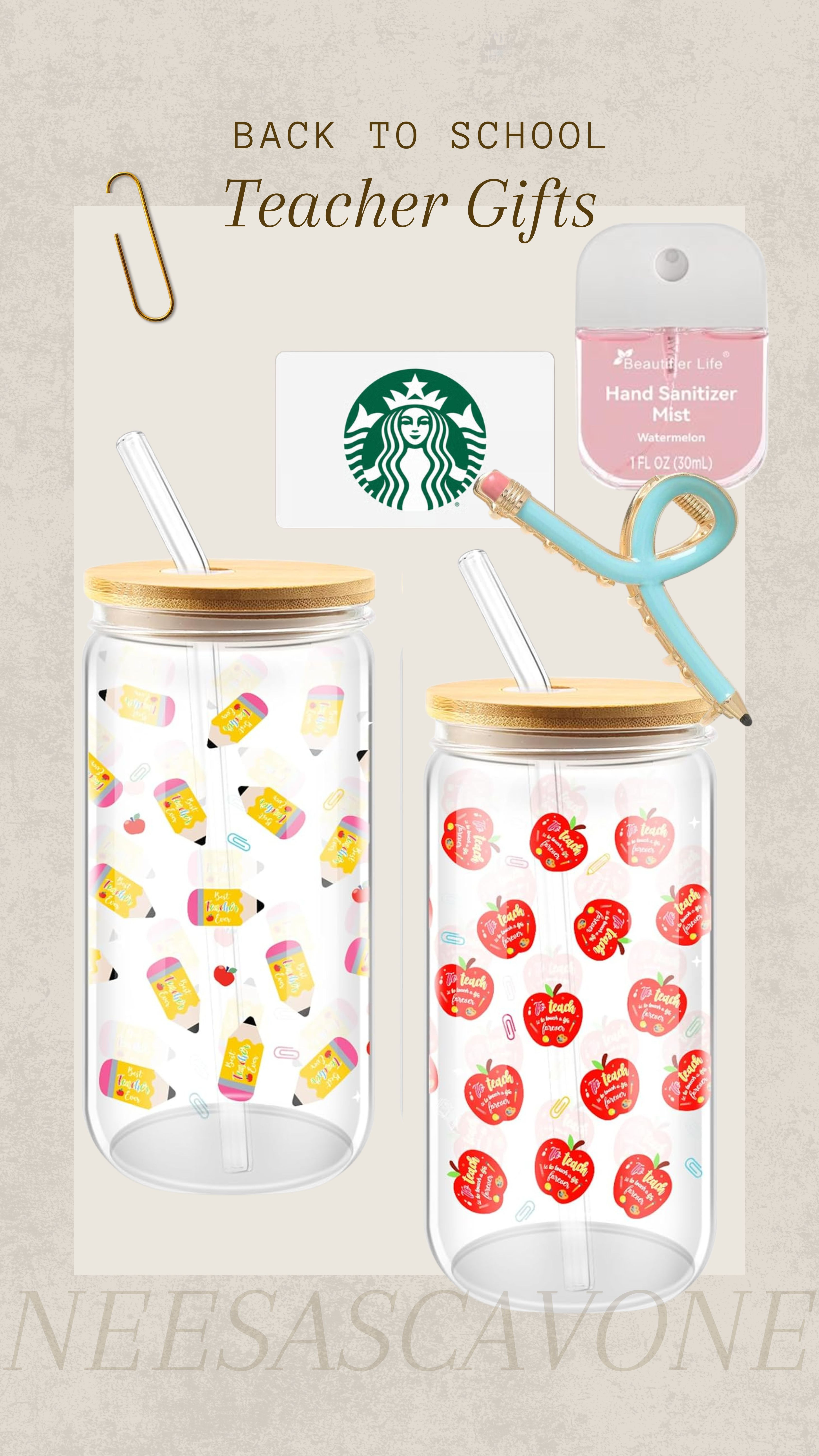 🍎 Back-to-school teacher gifts they'll actually use! If you're looking for affordable teacher appreciation gifts, these cute glass tumblers, a Starbucks gift card, hand sanitizer, and a fun pen make the perfect first day of school surprise. Thoughtful, practical, and budget-friendly! ✏️🤍

Save this for your back-to-school shopping and send it to another mom who still needs teacher gift ideas!

#LTK #LTKBackToSchool #LTKFinds #TeacherGifts #BackToSchool #BackToSchoolShopping #TeacherGiftIdeas #TeacherAppreciation #FirstDayOfSchool #ClassroomEssentials #TeacherMustHaves #SchoolSupplies #GiftIdeas #AffordableFinds #AmazonFinds #AmazonHome #TeacherLife #MomLife #ElementarySchool #SchoolSeason #BackToSchool2026 #GlassTumbler #StarbucksGiftCard #ThoughtfulGifts

#LTKHome #LTKmomlife #LTKSeasonal #LTKKids