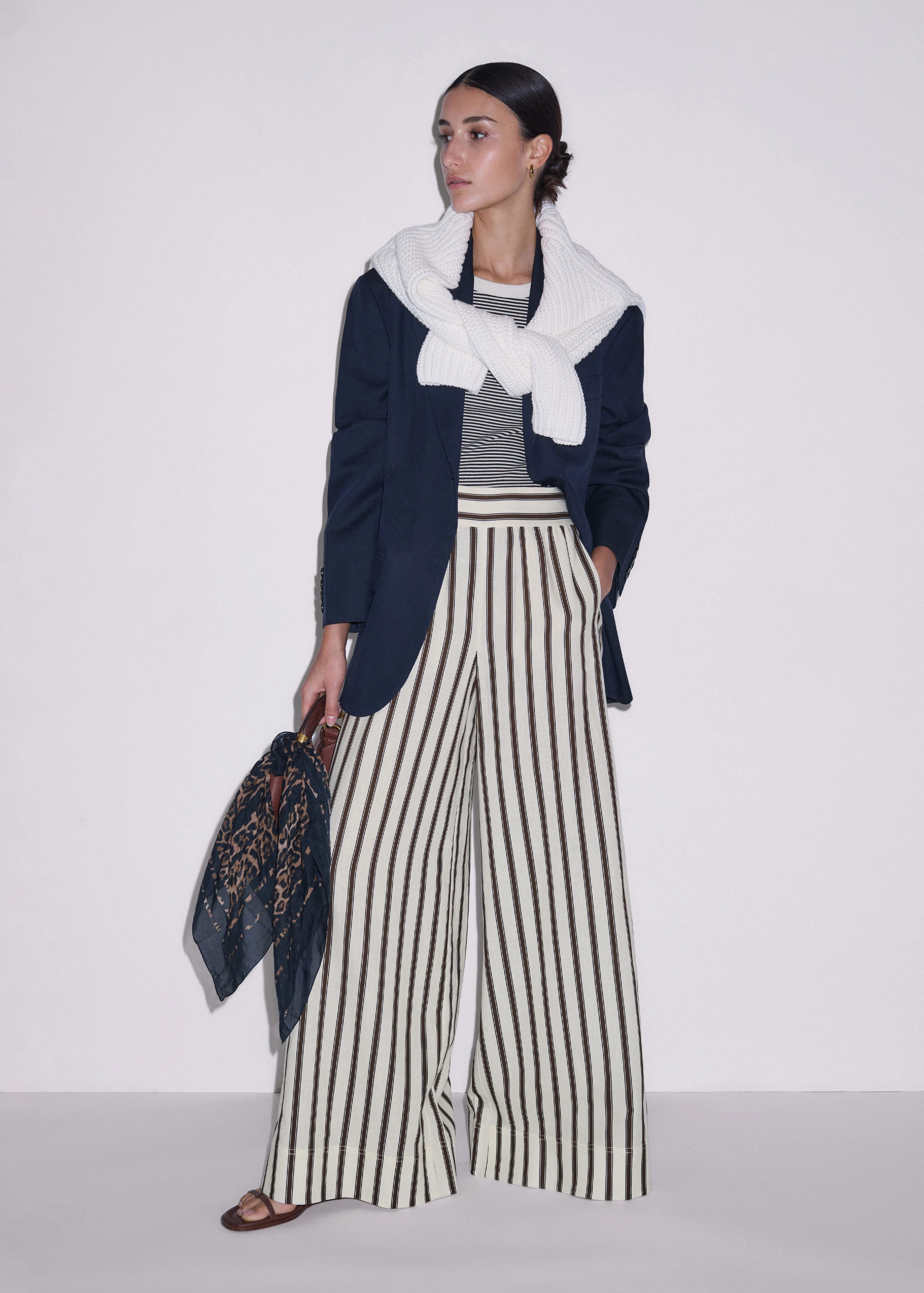 Women's Cream Linen-Blend Spring Stripe Wide-Leg Pant | ME+EM | ME+EM US