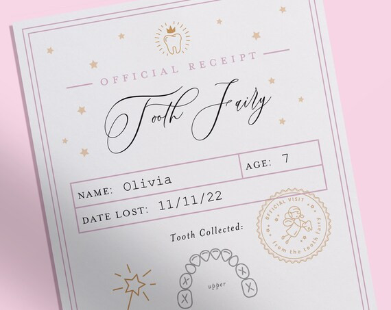 Editable Tooth Fairy Receipt Pink Printable Certificate Tooth - Etsy | Etsy (US)