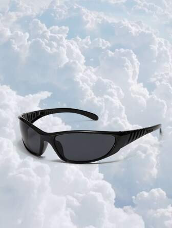 Y2K Minimalist Wrap Black frame Fashion Glasses | SHEIN