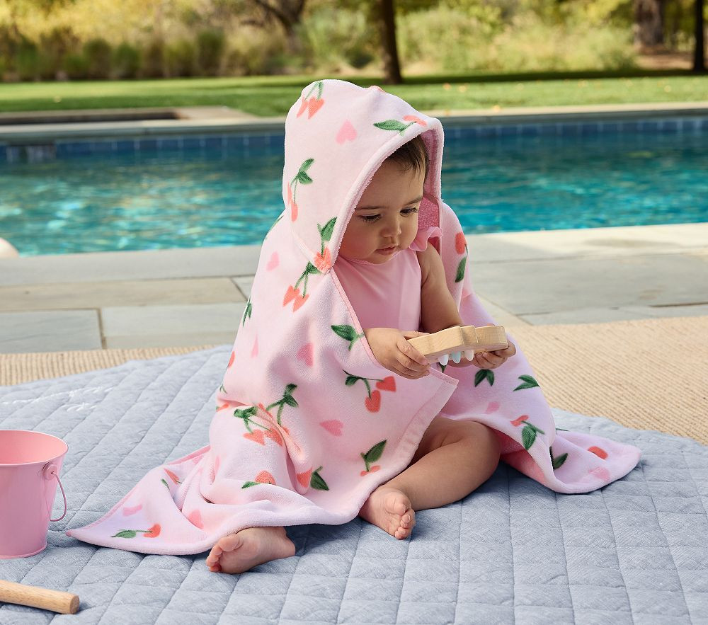 Cherry Reversible Baby Beach Hooded Towel UPF 50+ | Pottery Barn Kids