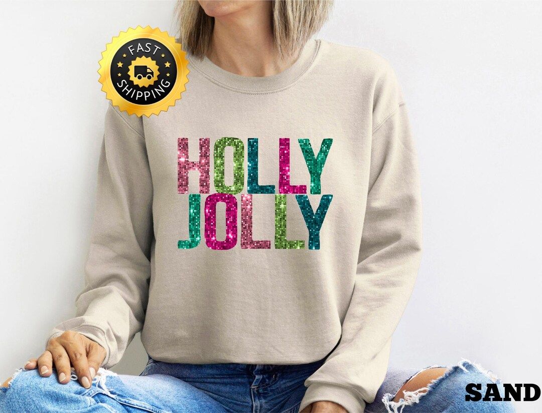 Christmas Holly Jolly Sweatshirt, Glowing Christmas Shirt, Christmas Hoodie, Retro Christmas Tee,... | Etsy (US)