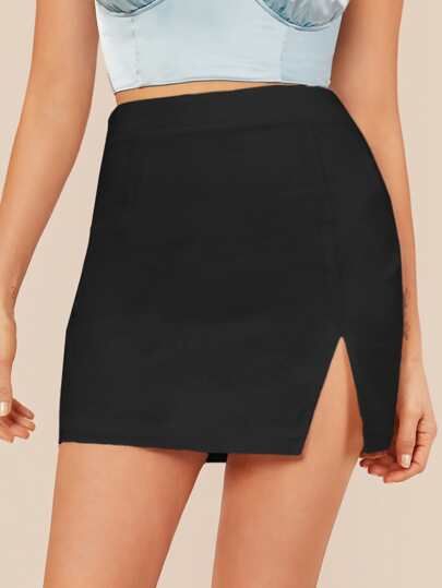 SHEIN Split Hem Solid Skirt | SHEIN