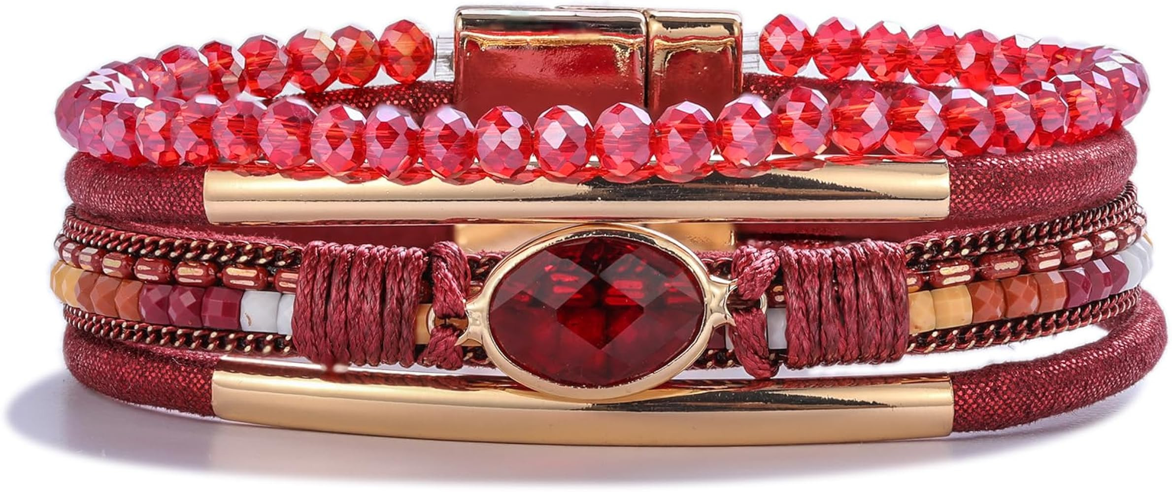 FANCY SHINY Leather Wrap Bracelets Crystal Beads Bracelet Boho Cuff Stone Charm Bracelets with Cl... | Amazon (US)