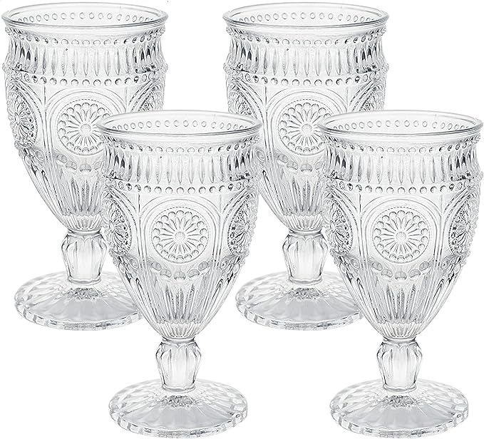 Kingrol 4 Pack Wine Glasses Goblets, 10 oz Vintage Water Glasses, Romantic Mixed Drink Glasses fo... | Amazon (US)
