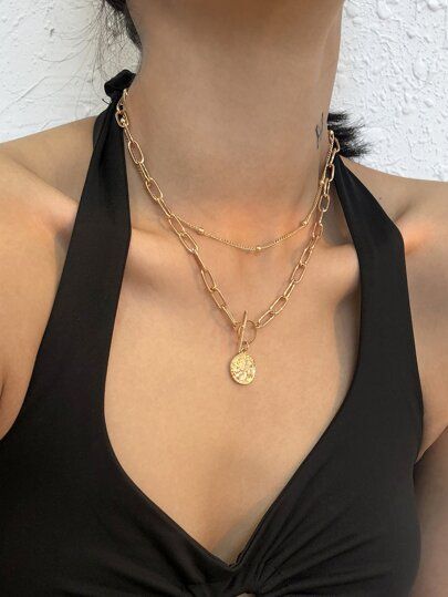 2pcs Round Charm Necklace | SHEIN