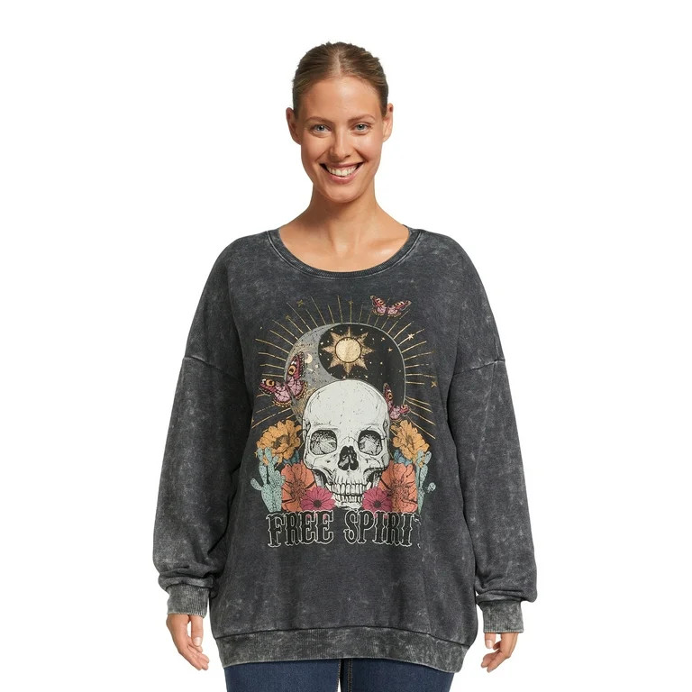 No Boundaries Juniors Plus Size Washed Graphic Crewneck Sweatshirt, Sizes 1X-4X - Walmart.com | Walmart (US)