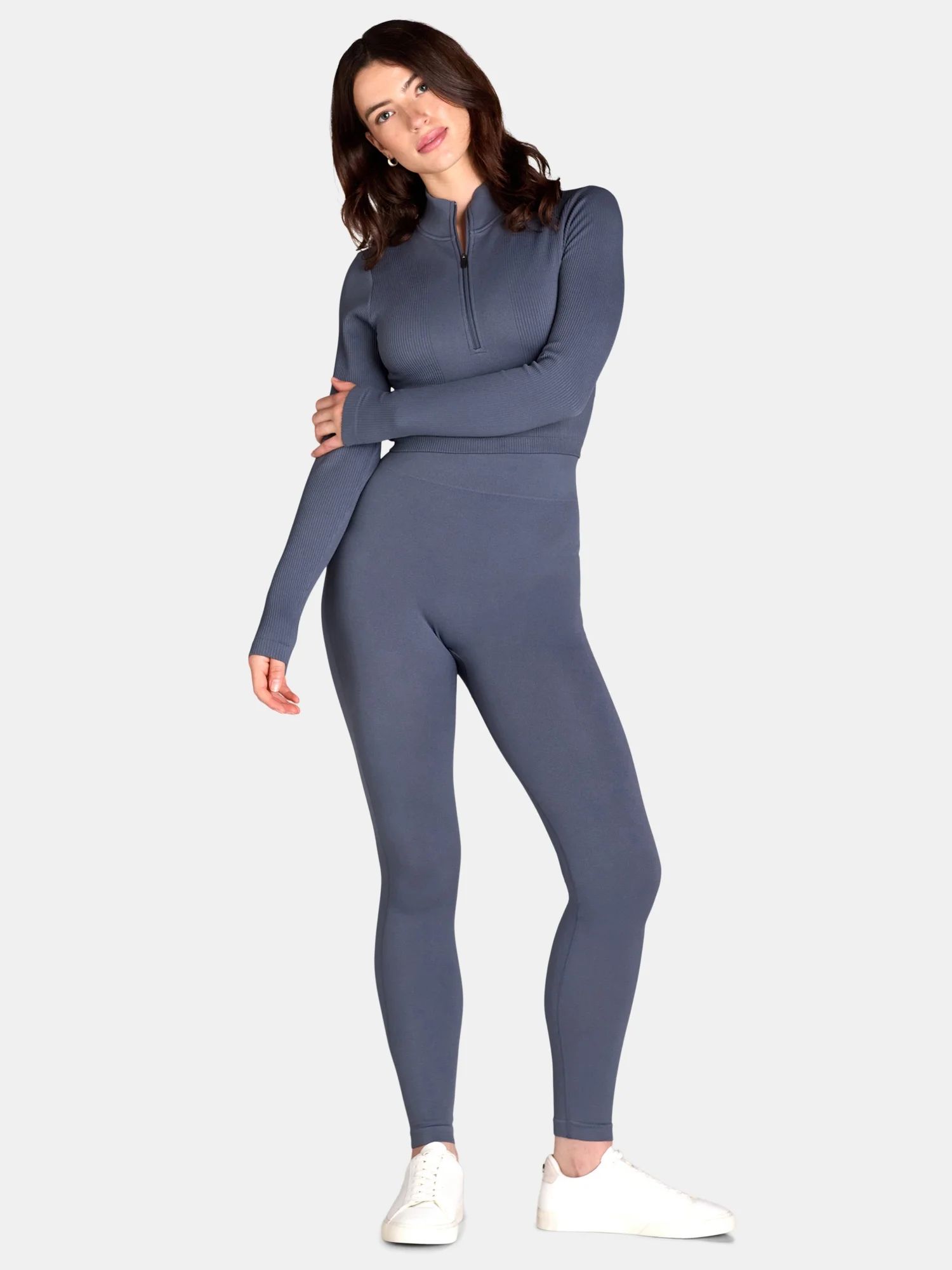 No Boundaries Seamless Half Zip Mock Neck Top and Leggings Set, 2-Piece, Women's | Walmart (US)