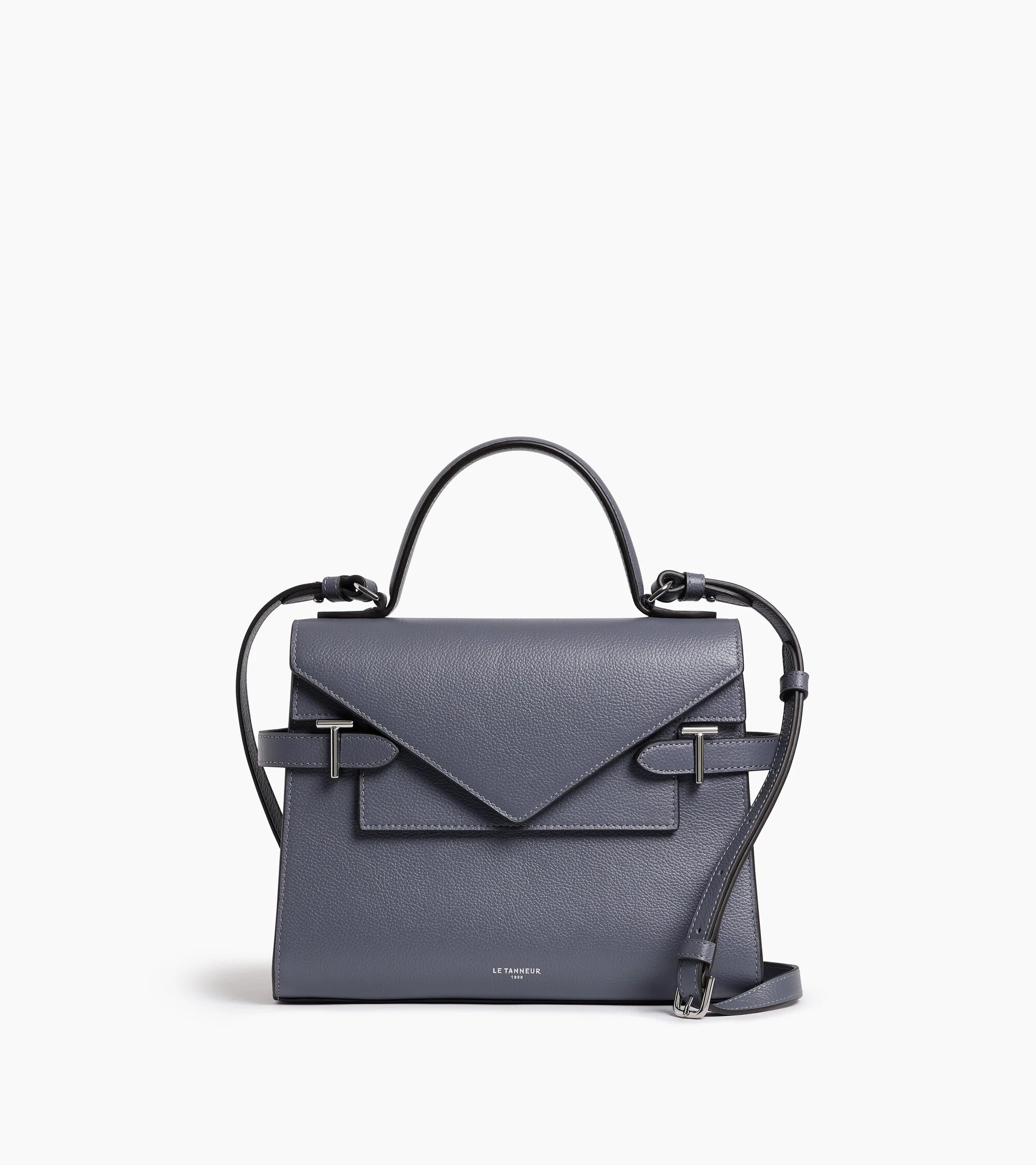 Emilie medium handbag with double flap in grained leather | Le Tanneur