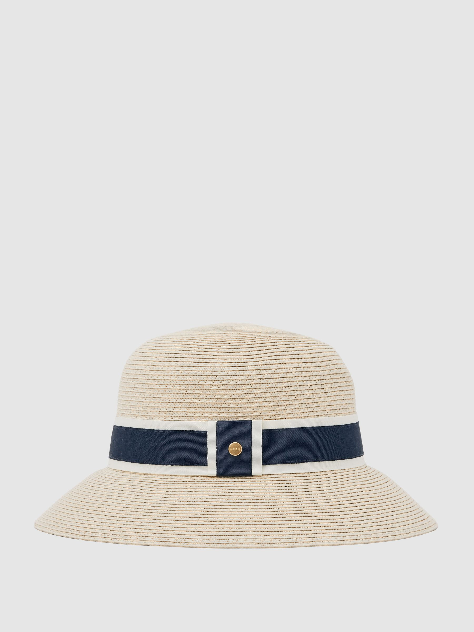 Reiss Ribbon-Trim Straw-Effect Hat in Natural - REISS | Reiss UK