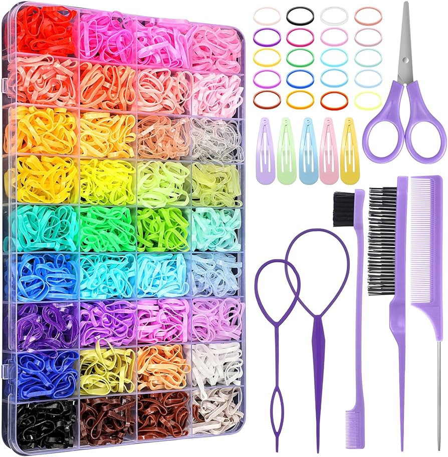 36 Colors Hair Rubber Bands for Hair, 2500 Pcs Elastic Hair Bands with 11 Hair Styling Tools, Col... | Amazon (US)
