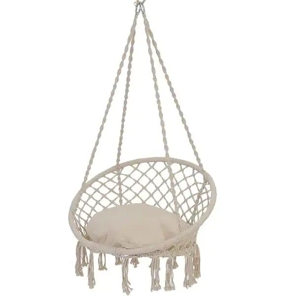 Hammock Chair Macrame Swing with Cushion and Hanging Hardware Kits - Overstock - 32070889 | Bed Bath & Beyond