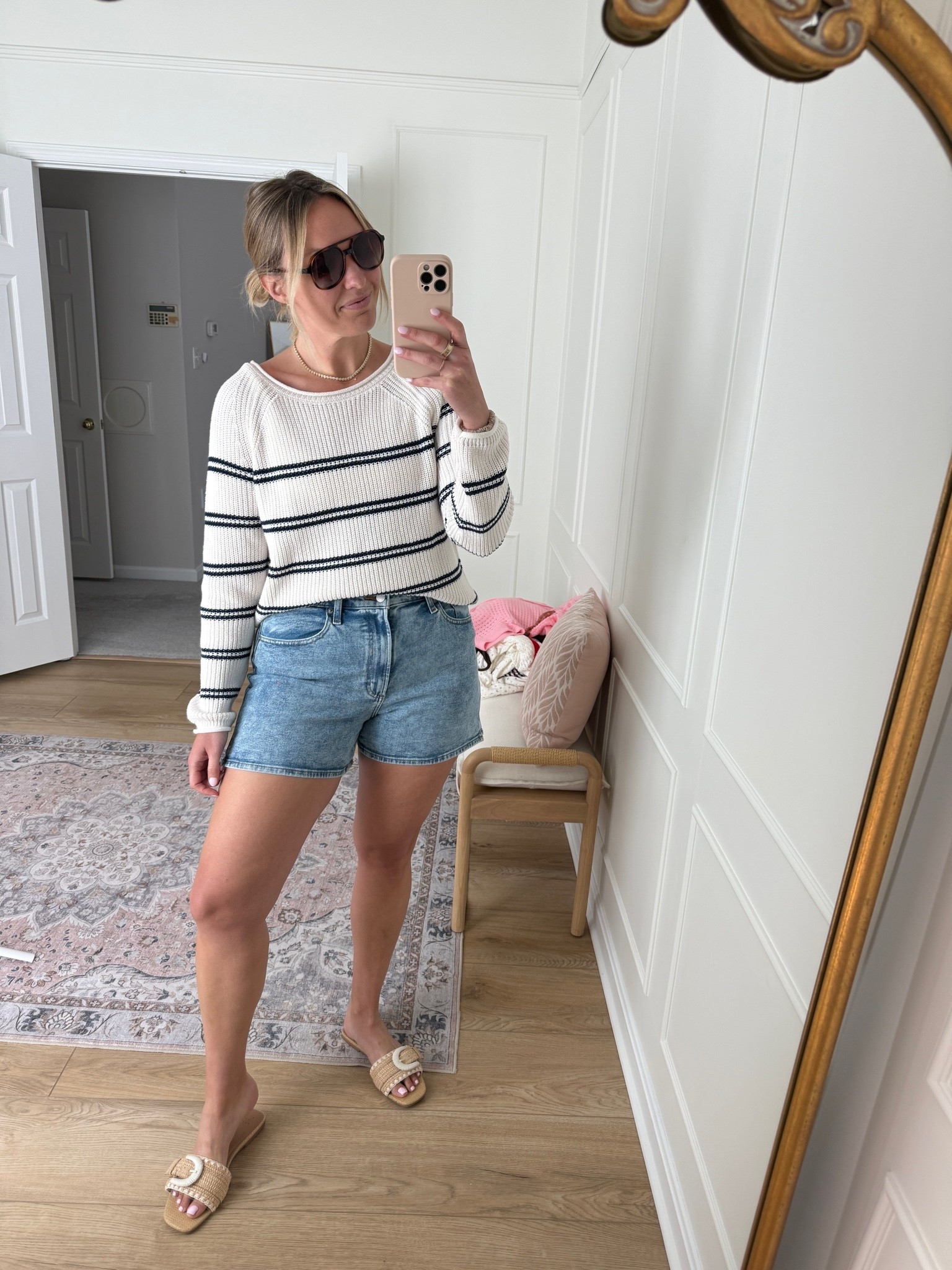 Casual summer outfit - denim shorts I’m loving! Wearing med top and large/size 10 in the shorts

#LTKmomlife #LTKSeasonal #LTKMidsize