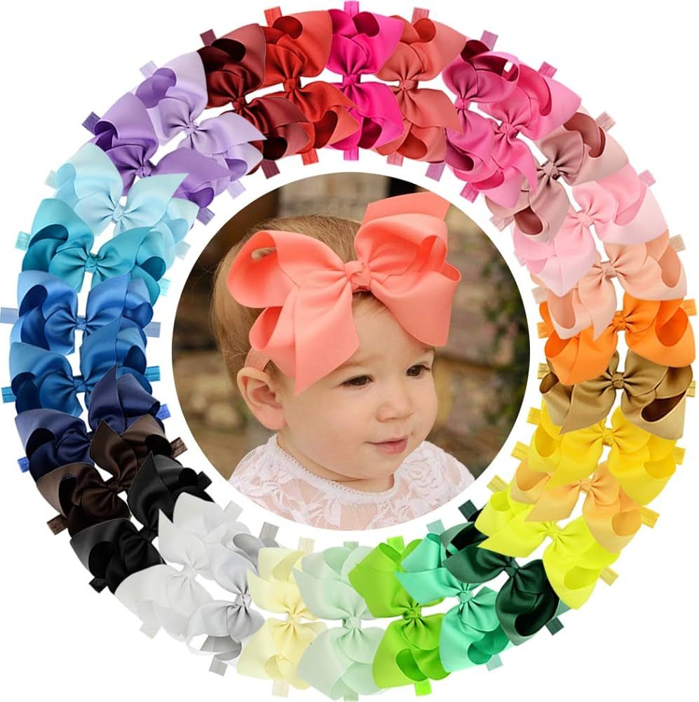 WillingTee Baby Girls Headbands 6 Inch 30 Colors Boutique Grosgrain Ribbon Hair Bows Big Baby Gir... | Amazon (US)