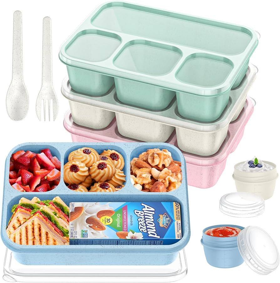 Bento Box Adult Lunch Box (4 Pack) - 4-Compartment Snackle Box Container Bento Box for Kids/Adult... | Amazon (US)