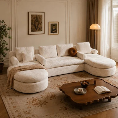 157.5" Oversized Modular Compressed Sofa, Curved U-Shaped Chenille Sectional Sofa with Double Chaise, Deep Seat | Wayfair North America