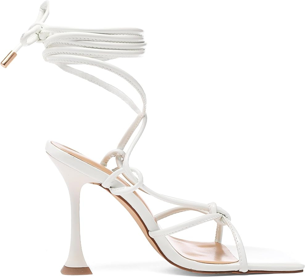 Lace Up Heels for Women Square Toe Strappy Heeled Sandals Dress Stiletto Heels | Amazon (US)