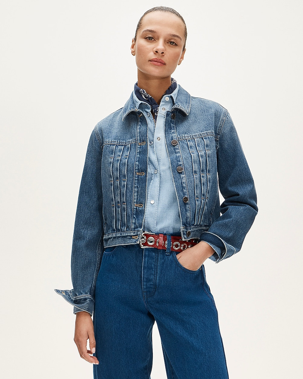 Cropped denim jacket with pintucks | J. Crew US