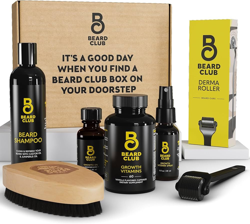 Beard Club Advanced Beard Growth Kit - Derma Roller, Beard Oil, Vitamins and Beard Spray, Beard S... | Amazon (US)