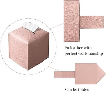 Square Tissue Box Cover, Pu Leather Tissue Box Holder with Bottom Belt Modern Stylish Tissue Box ... | Amazon (US)