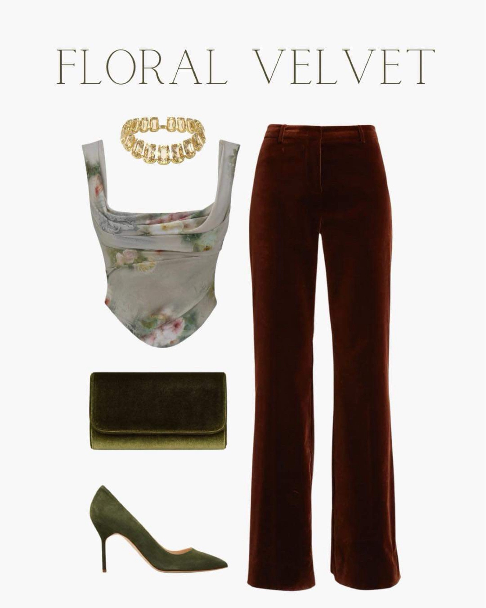 Elegant floral velvet outfit.

#LTKstyletip