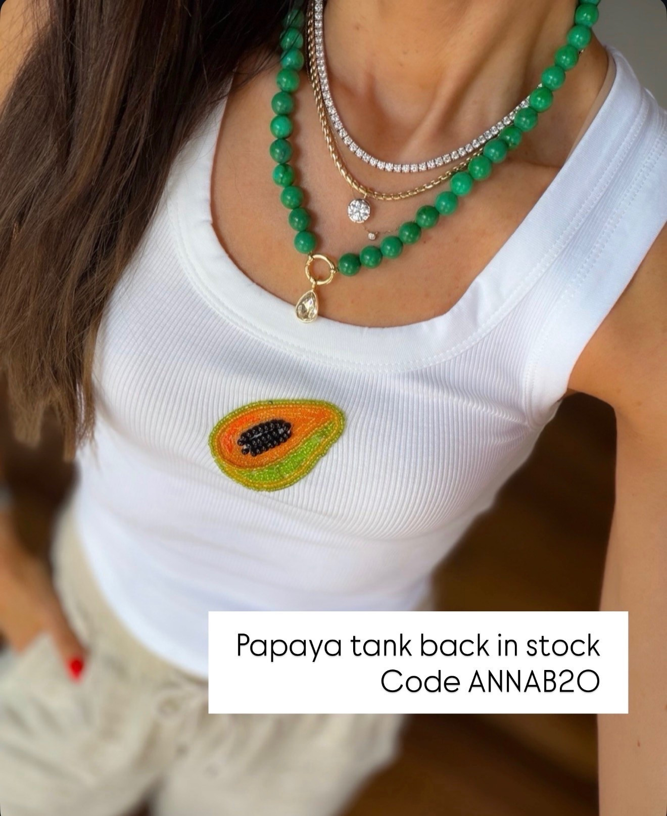 This papaya tank is one of those pieces that always gets compliments. The beaded detail makes it feel so fun and unique, and it’s the perfect pop of color to pair with linen shorts, denim, or your favorite summer layers.

Code ANNAB20 for 20% off $100+

Papaya tank, Beaded tank top, Summer graphic tank, White ribbed tank, Colorful accessories, Vacation outfit, Casual summer style, Everyday fashion, Resort wear, Statement top, annabrstyle

#LTKootd #LTKSaleAlert #LTKSeasonal
