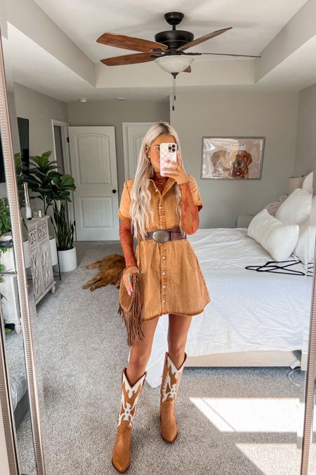 size down in dress! it looks brown online but mine was this orange color lol — also can’t find the exact lace color anymore so linking similar :) also linking similar
boots & belts! 

#LTKfindsunder50 #LTKFestival #LTKstyletip