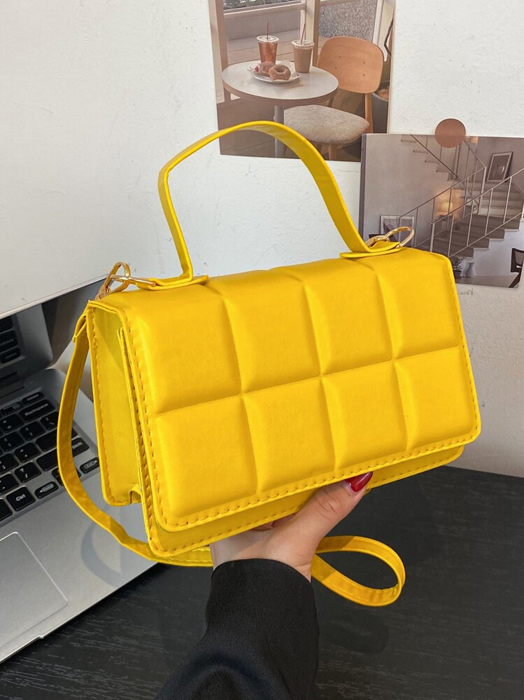Lightweight, Business Casual Mini Square Bag Quilted Asymmetric Flap PU For Teen Girls Women College Students, Rookies & White-Collar Workers Perfect For Office, College, Work, Business, Commute, Outdoors, Travel, Outings, Fashionable Butter Yellow Bag For Women | SHEIN