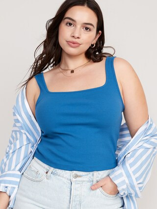 Fitted Square-Neck Ultra-Cropped Rib-Knit Tank Top for Women | Old Navy (US)