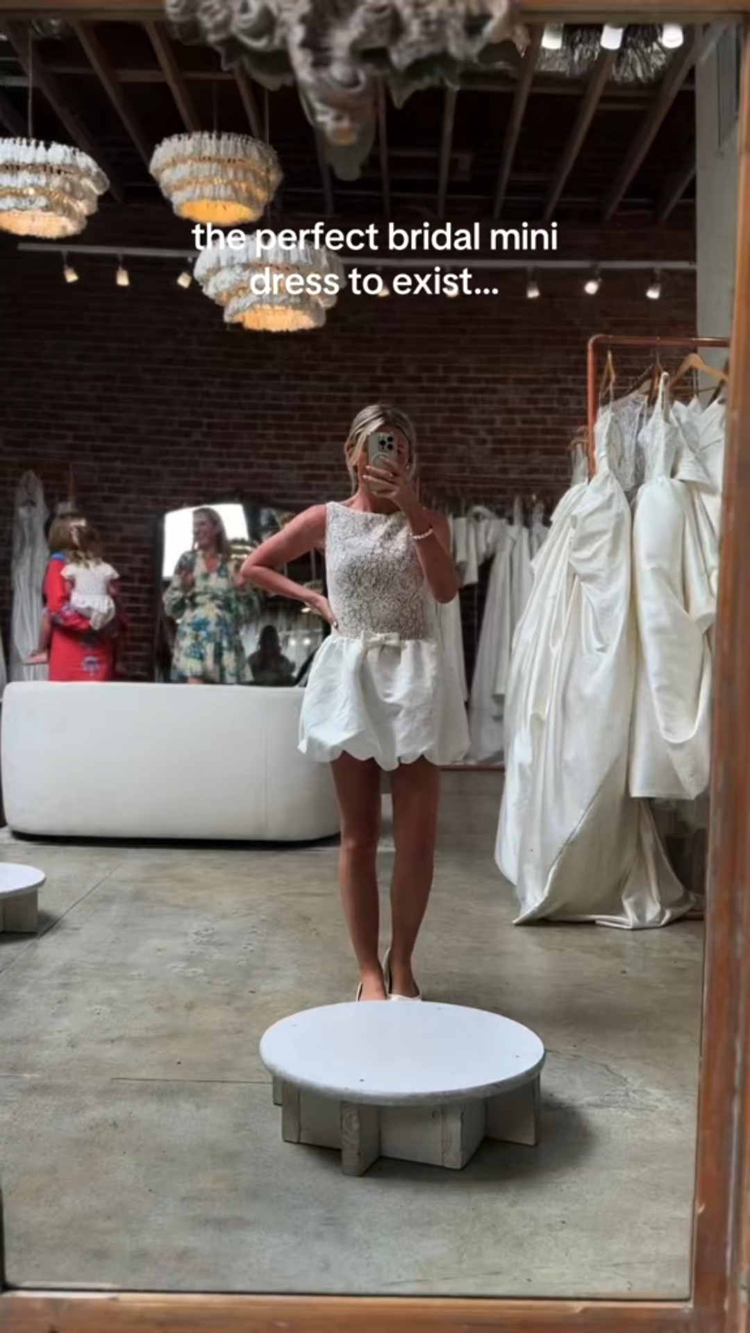 The perfect lace bow bubble mini dress for a bride to be! #bride #littlewhitedress #bachelorette 