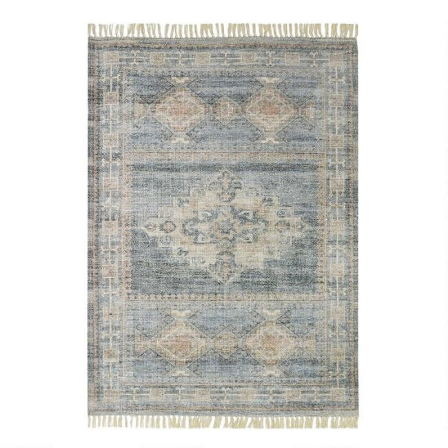 Blue Distressed Persian Style Jute Emma Area Rug | World Market