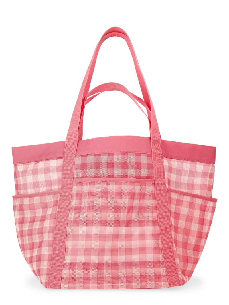 No Boundaries Women's Mesh Tote Bag, Peach Gingham | Walmart (US)
