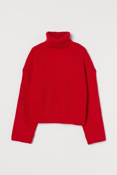 Boxy, turtleneck sweater in soft, rib-knit fabric with long, straight sleeves. Polyester content ... | H&M (US)