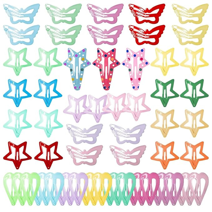 60 Pcs Colorful Hair Clips, Cute Girl Anti Slip Hair Accessories, Starlike,Butterfly,Heart Shaped... | Amazon (US)