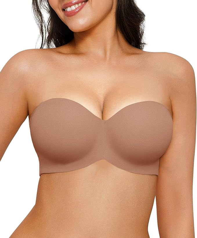 Popilush Strapless Push Up Minimizer Bras for Women Bandeau Support Unlined Bra Underwire Everyda... | Amazon (US)