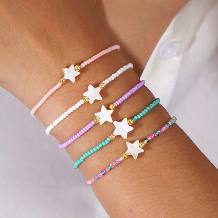 5 stuks Boho Multicolor kralen schelp ster charme verstelbare armband | SHEIN