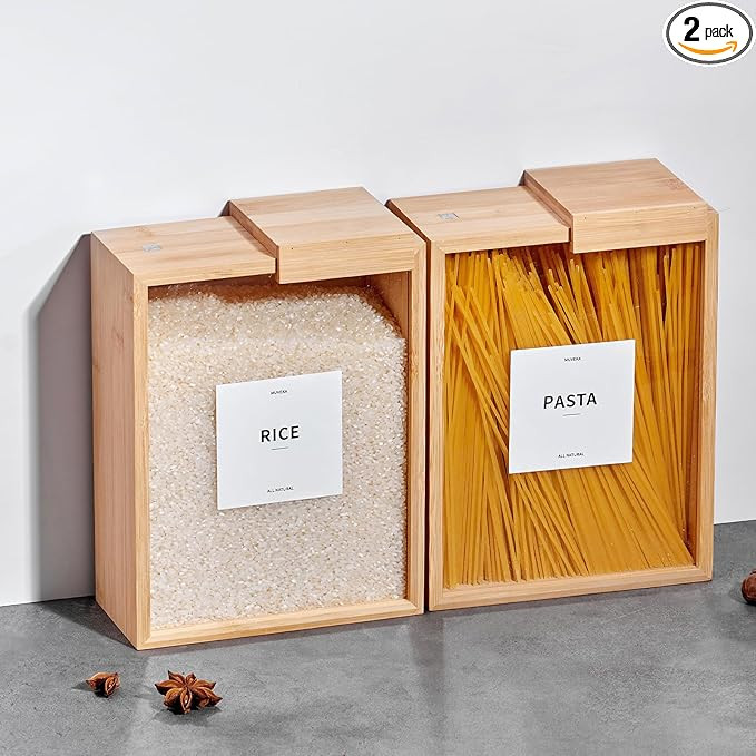 Bamboo Food Storage Container, 75oz /2000ml Clear Food Storage Container, 2Pcs Book-Style Caniste... | Amazon (US)