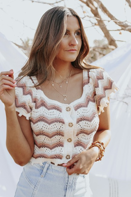Button Down Zig Zag Crochet Top | Magnolia Boutique