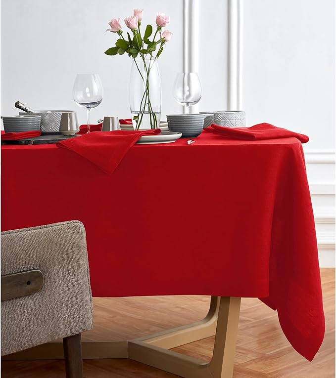 Solino Home Linen Tablecloth 126" L x 70" W Inch – 100% Pure Linen Red Christmas Tablecloth –... | Amazon (US)
