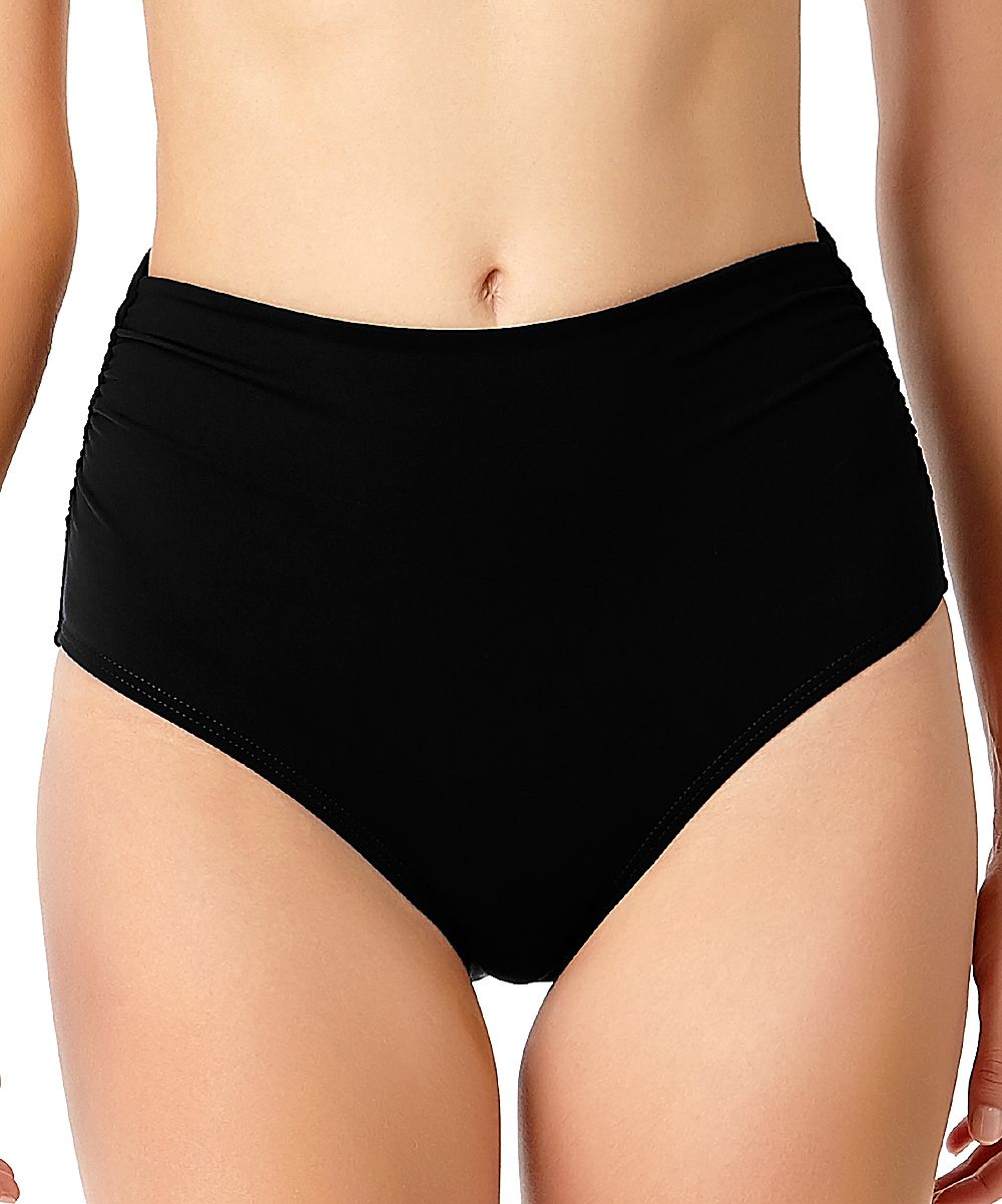 Black Shirred High-Waist Bikini Bottoms - Women | zulily